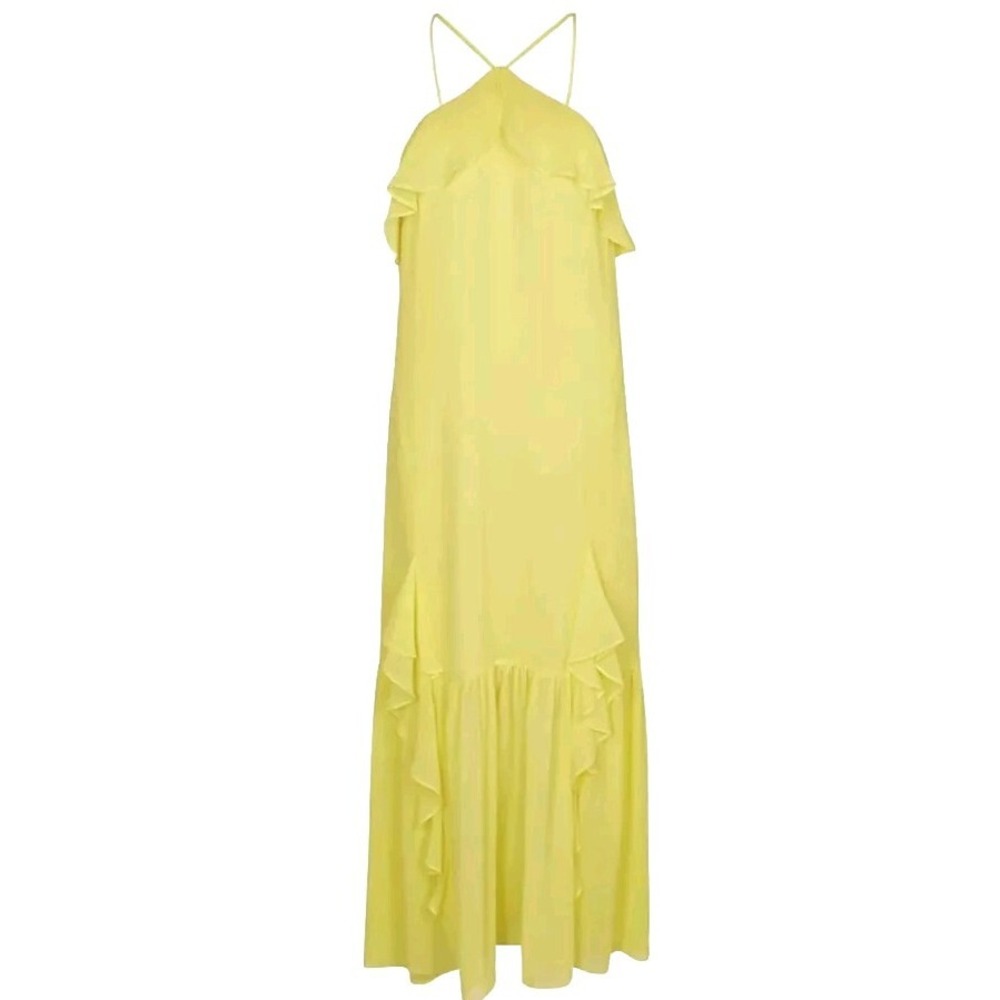 River Island Womens Halter Maxi Dress US 16 XL Yellow Beach Tropical‎ Resortwear - Picture 4 of 16